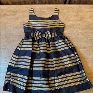 Elegant Navy, Silver, and Gold Striped Girls Dress